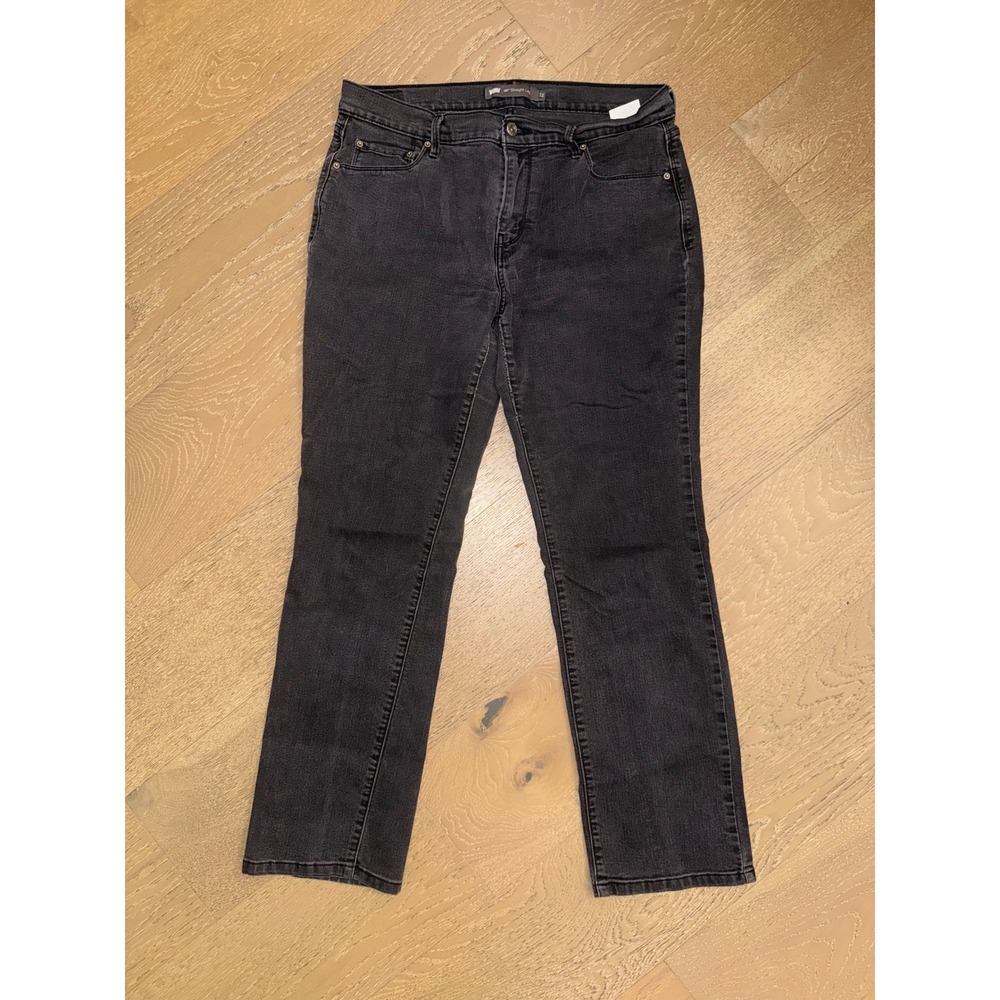 Levis 505 Straight Leg Jeans Womens 12 Faded Black Denim Mid Rise Stretch